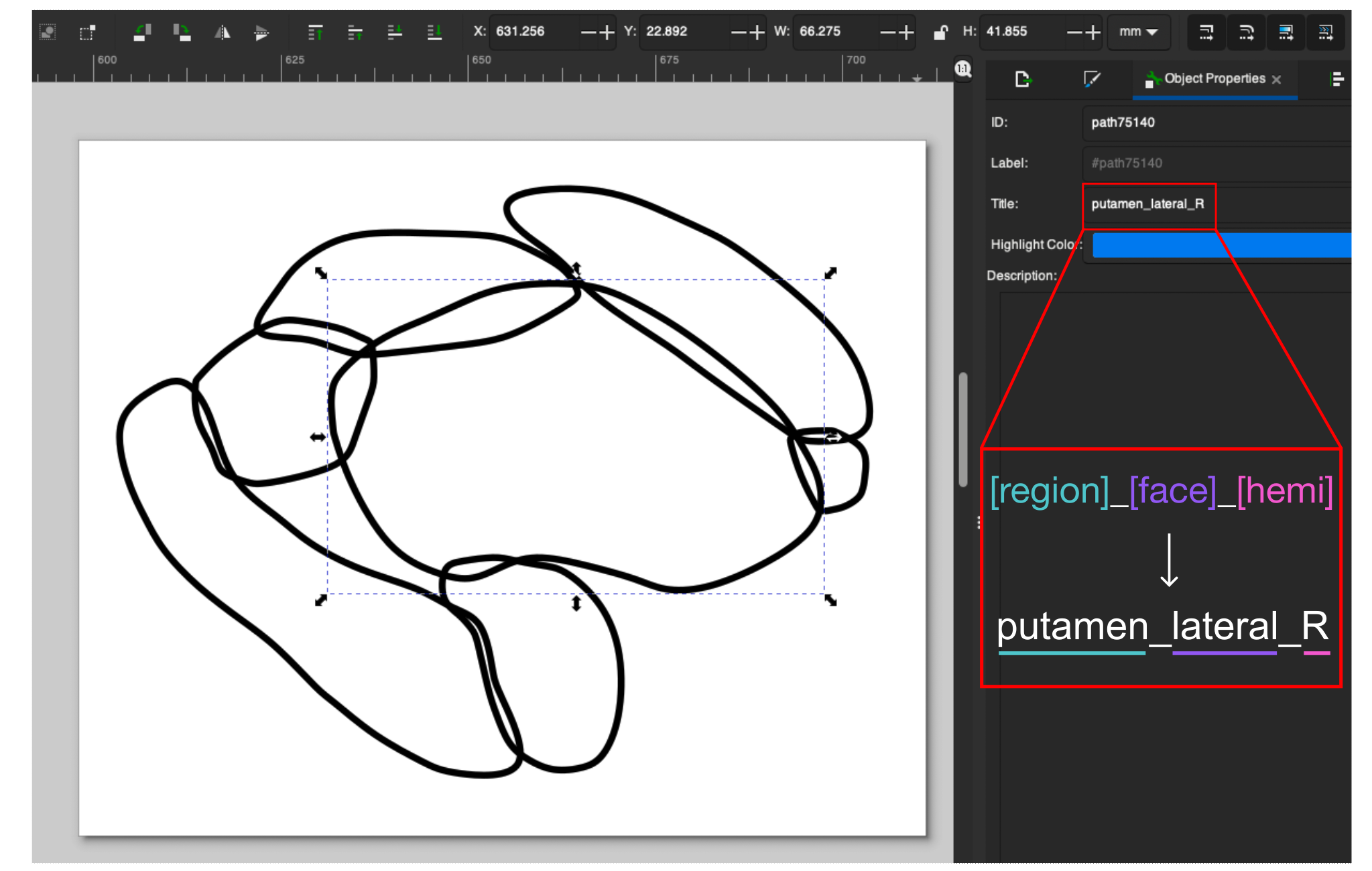 Inkscape region metadata